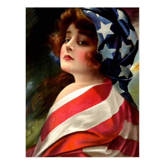 Flag Lady 4th of July Vintage Patriotic Art Post Card