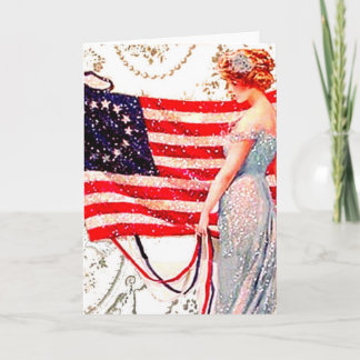 Flag Lady July 4th Vintage Postcard Art