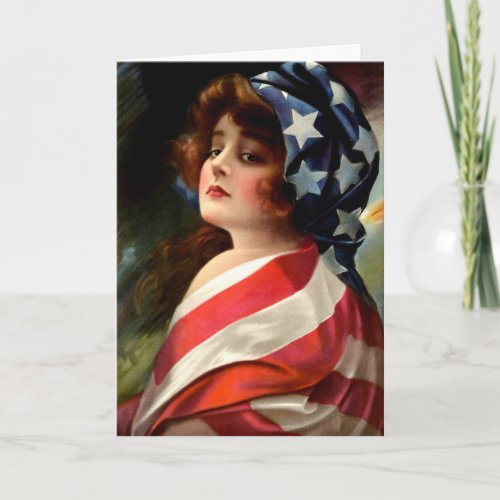 Flag Lady Vintage Art 4th of July Blank Inside Card