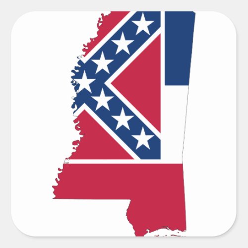 Flag Map Of Mississippi Square Sticker