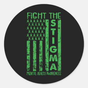 Flag Mental Health Awareness Green Ribbon Patrioti Classic Round Sticker