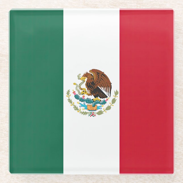 Flag Mexico Tricolor Glass Coaster (Front)