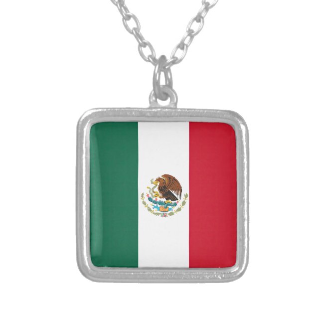 Flag Mexico Tricolor Silver Plated Necklace (Front)