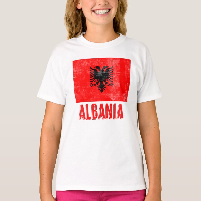 Flag of Albania "Grunge" Look T-Shirt (Front)