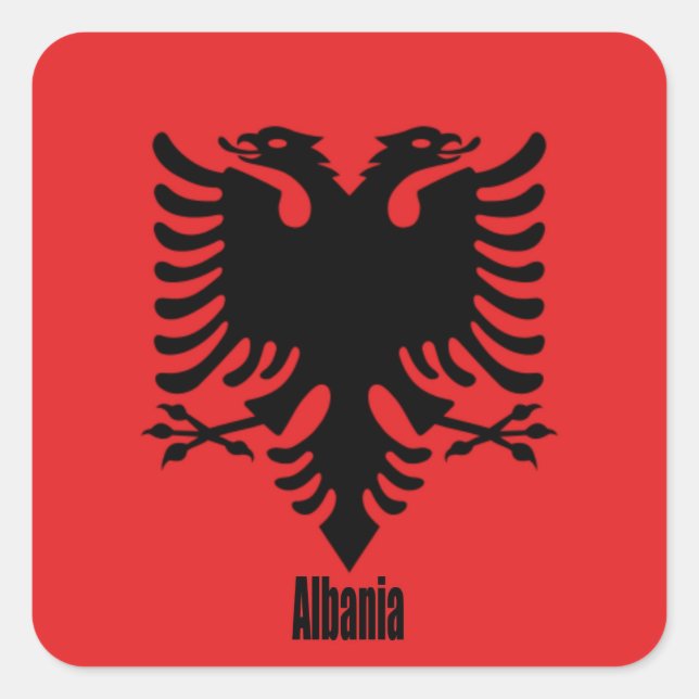 Flag of Albania, labeled, Square Sticker (Front)