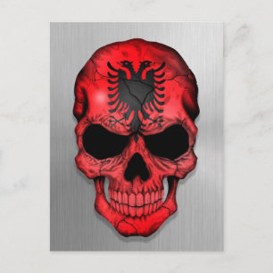 Flag of Albania on a Steel Skull Graphic Postcard