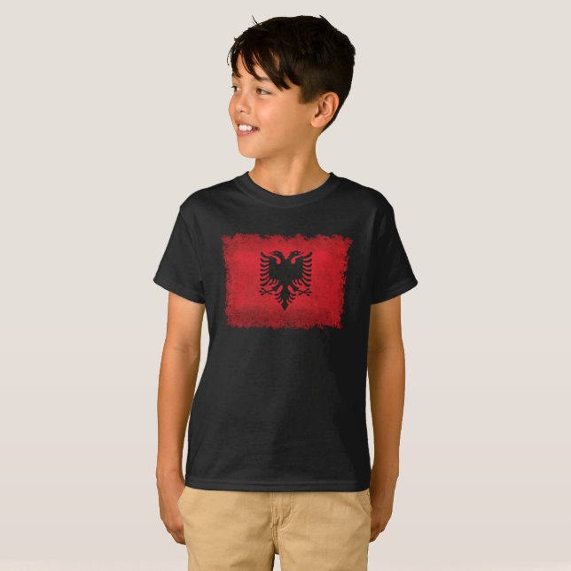 Flag of Albania Vintage Retro Style T-Shirt (Front Full)