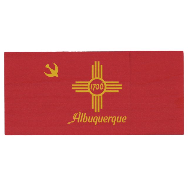 Flag of Albuquerque, New Mexico Wood USB Flash Dri Drive (Front)