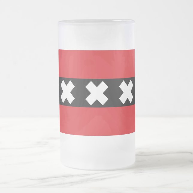 Flag of Amsterdam Frosted Glass Beer Mug (Center)