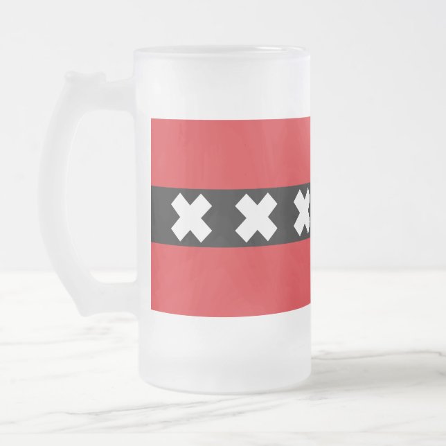Flag of Amsterdam, Netherlands Frosted Glass Beer Mug (Left)