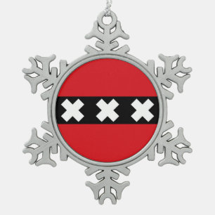 Flag of Amsterdam, Netherlands Snowflake Pewter Ch Christmas Ornament