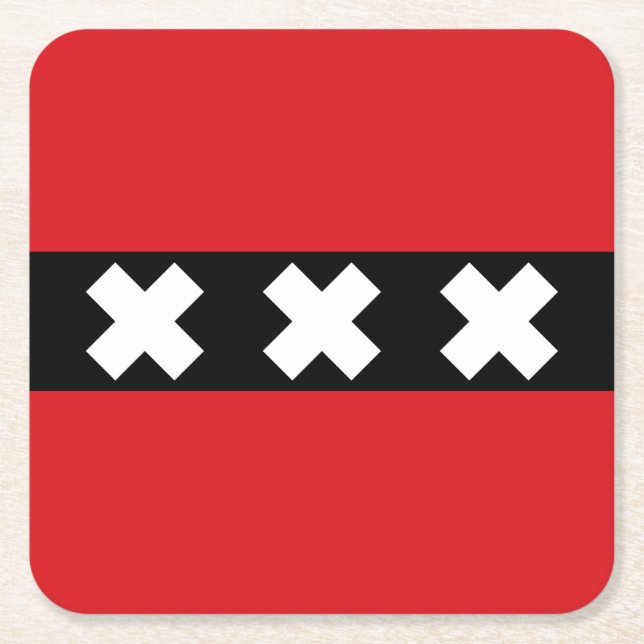 Flag of Amsterdam, Netherlands Square Paper Coaster (Front)