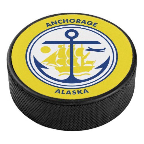 Flag of Anchorage Alaska Hockey Puck