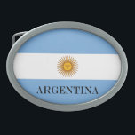 Flag of Argentina Bandera De Argentina Oval Belt Buckle<br><div class="desc">Argentina flag Bandera De Argentina Argentina flag Bandera De Argentina The blue and white colors were chosen by Manuel Belgrano, the leader of the Argentinian revolution against Spain, and represent the blue sky parting to reveal white clouds, as is said to have happened when the Liberation demonstration began in Buenos...</div>