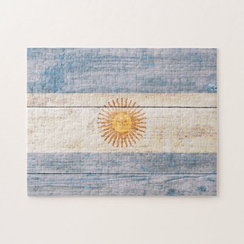 Flag of Argentina on Wood Jigsaw Puzzle