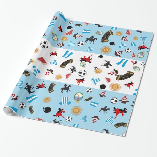 Flag of Argentina with famous items of the country Wrapping Paper