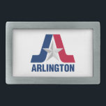 Flag of Arlington, Texas Belt Buckle<br><div class="desc">Belt Buckle with the flag of Arlington,  Texas. A white flag with a blue and red letter A and a silver star in the center</div>