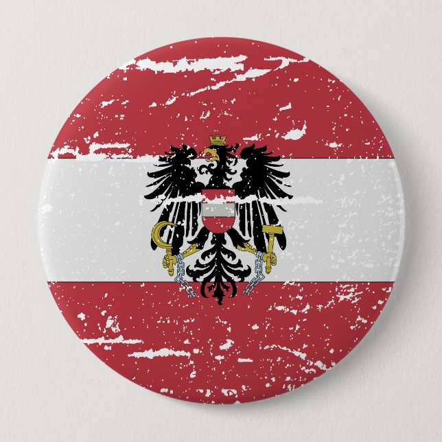 FLAG OF AUSTRIA COAT OF ARMS PINBACK BUTTON (Front)