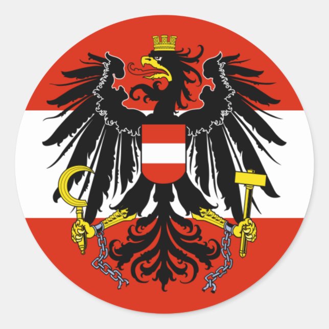 Flag of Austria with Coat of Arms Classic Round Sticker (Front)