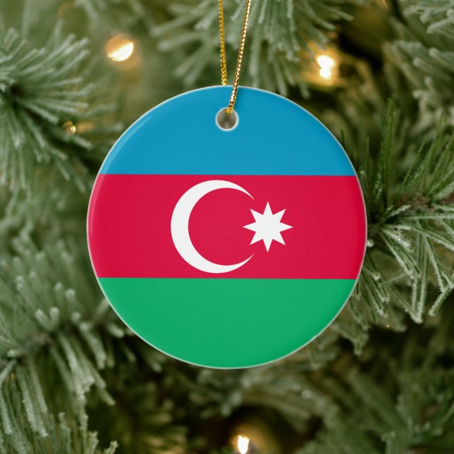 Flag of Azerbaijan Blue Red Green Crescent Moon Ceramic Ornament (Tree)