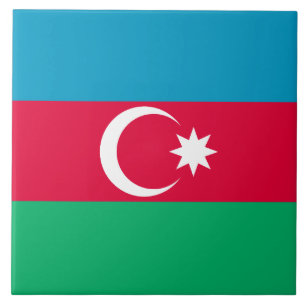 Flag of Azerbaijan Blue Red Green Crescent Moon Tile