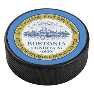 Flag of Boston, Massachusetts Hockey Puck