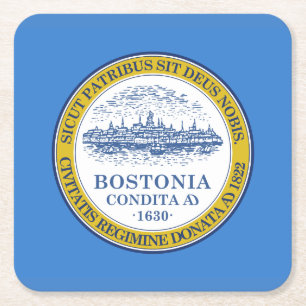 Flag of Boston, Massachusetts Square Paper Coaster