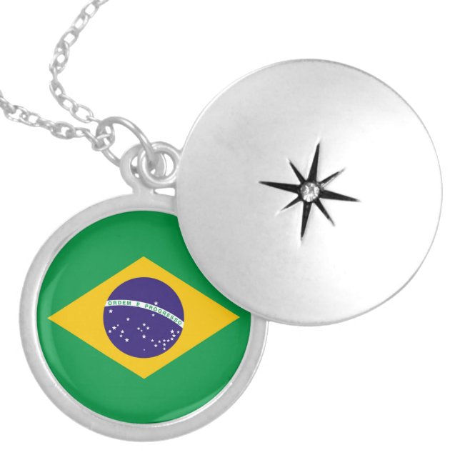 Flag of Brazil Bandeira do Brasil Locket Necklace (Front)