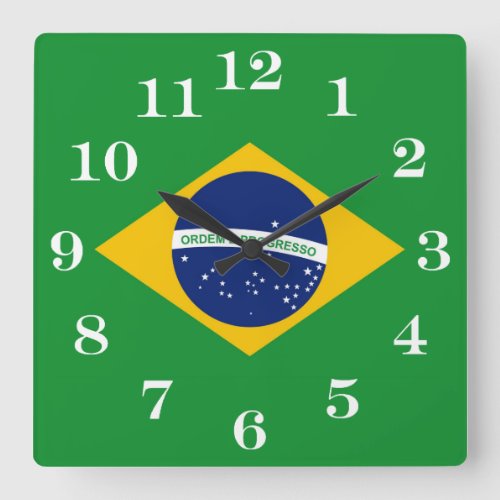 Flag of Brazil Bandeira do Brasil Square Wall Clock