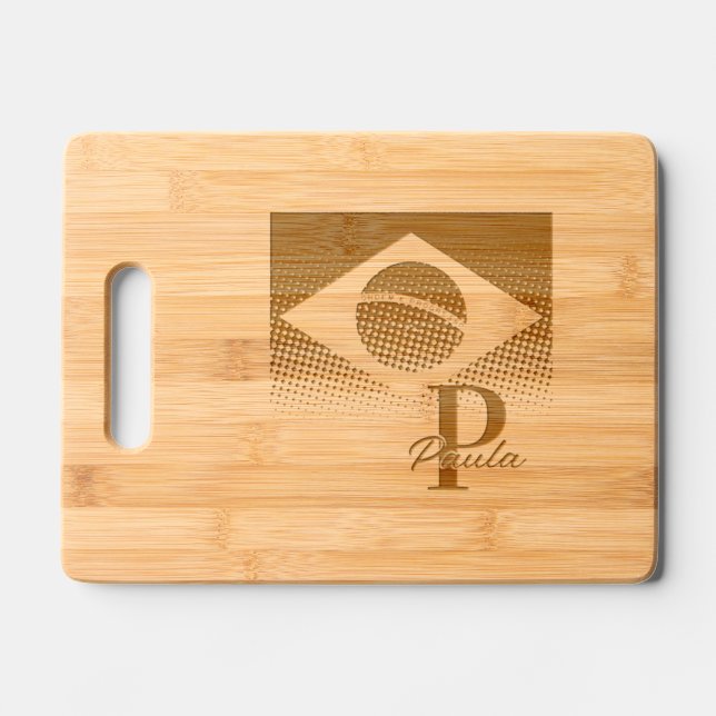 Flag Of Brazil Custom Initial and Name Engraved Cutting Board (Front)