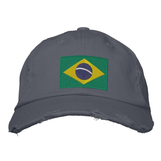 Flag of Brazil in Green, Yellow and Blue Embroidered Baseball Cap (Front)