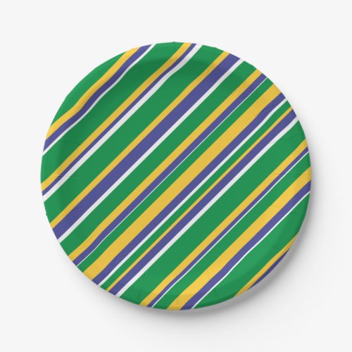 Flag of Brazil Inspired Colored Stripes Pattern Paper Plates