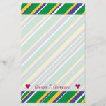 [ Thumbnail: Flag of Brazil Inspired Colored Stripes Pattern Stationery ]