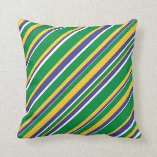 Flag of Brazil Inspired Colored Stripes Pattern Throw Pillow