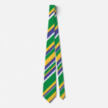 [ Thumbnail: Flag of Brazil Inspired Colored Stripes Pattern Tie ]