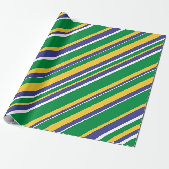 Flag of Brazil Inspired Colored Stripes Pattern Wrapping Paper (Unrolled)