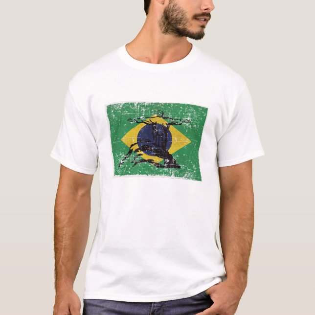 Flag of Brazil with Christ the Redeemer T-Shirt (Front)