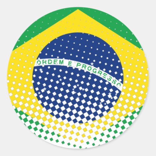Flag Of Brazil With Halftone Effect Classic Round Sticker