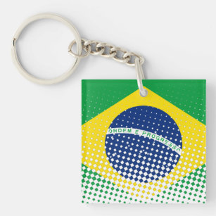 Flag Of Brazil With Halftone Effect Keychain