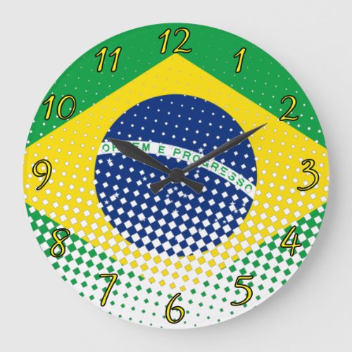 Flag Of Brazil With Halftone Effect Large Clock