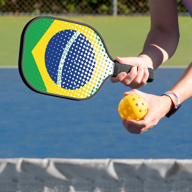 Flag Of Brazil With Halftone Effect Pickleball Paddle (Insitu)