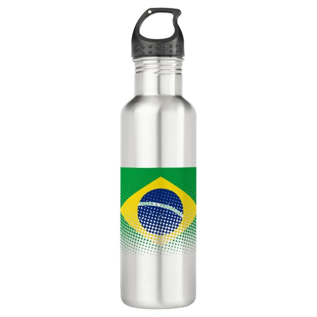 Flag Of Brazil With Halftone Effect Stainless Steel Water Bottle (Front)