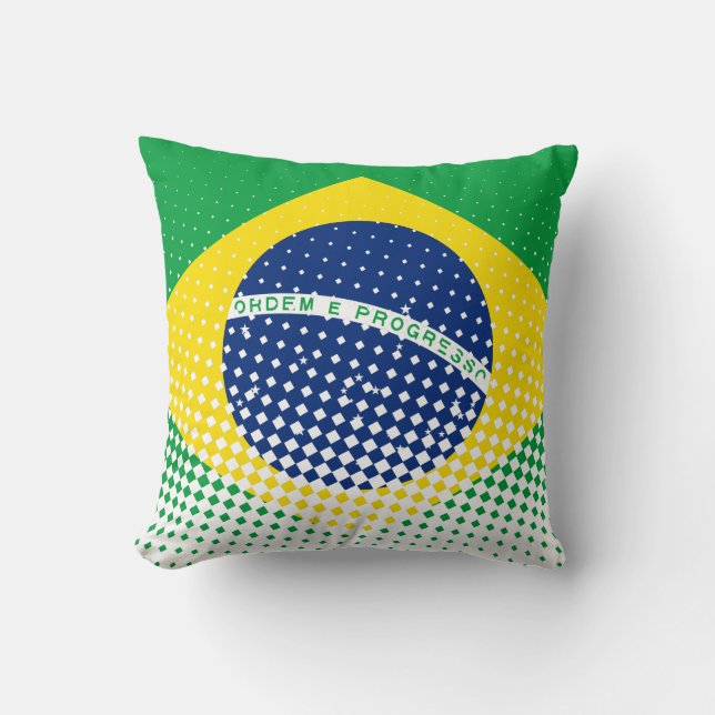 Flag Of Brazil With Halftone Effect Throw Pillow (Front)
