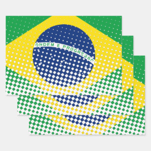 Flag Of Brazil With Halftone Effect Wrapping Paper Sheets