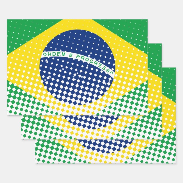 Flag Of Brazil With Halftone Effect Wrapping Paper Sheets (Set)
