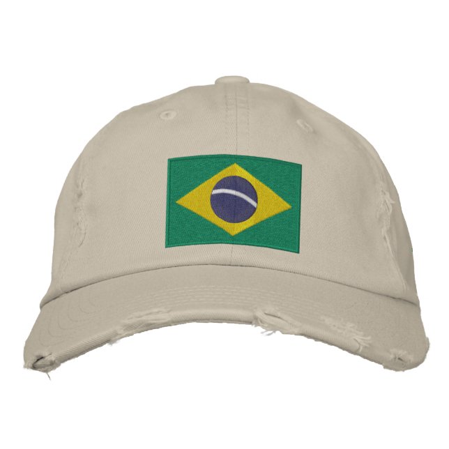 Flag of Brazil with Personalized Text Embroidered Baseball Hat (Front)