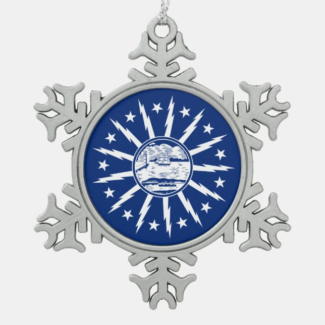 Flag of Buffalo, New York Snowflake Pewter Christm Christmas Ornament (Front)