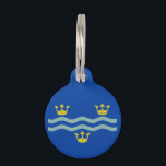 Flag of Cambridgeshire Pet ID Tag<br><div class="desc">Pet Tag  with design with a flag of historic county of Cambridgeshire,  in England,  Great Britain; blue flag with three golden crowns and two waves</div>