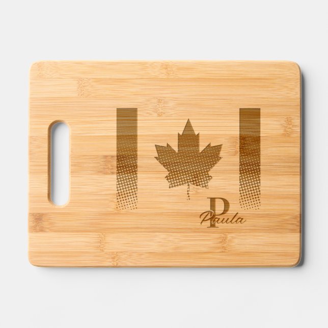 Flag Of Canada Custom Initial and Name Engraved Cutting Board (Front)