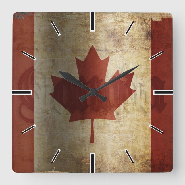 Flag of Canada / Grunge... Square Wall Clock (Front)